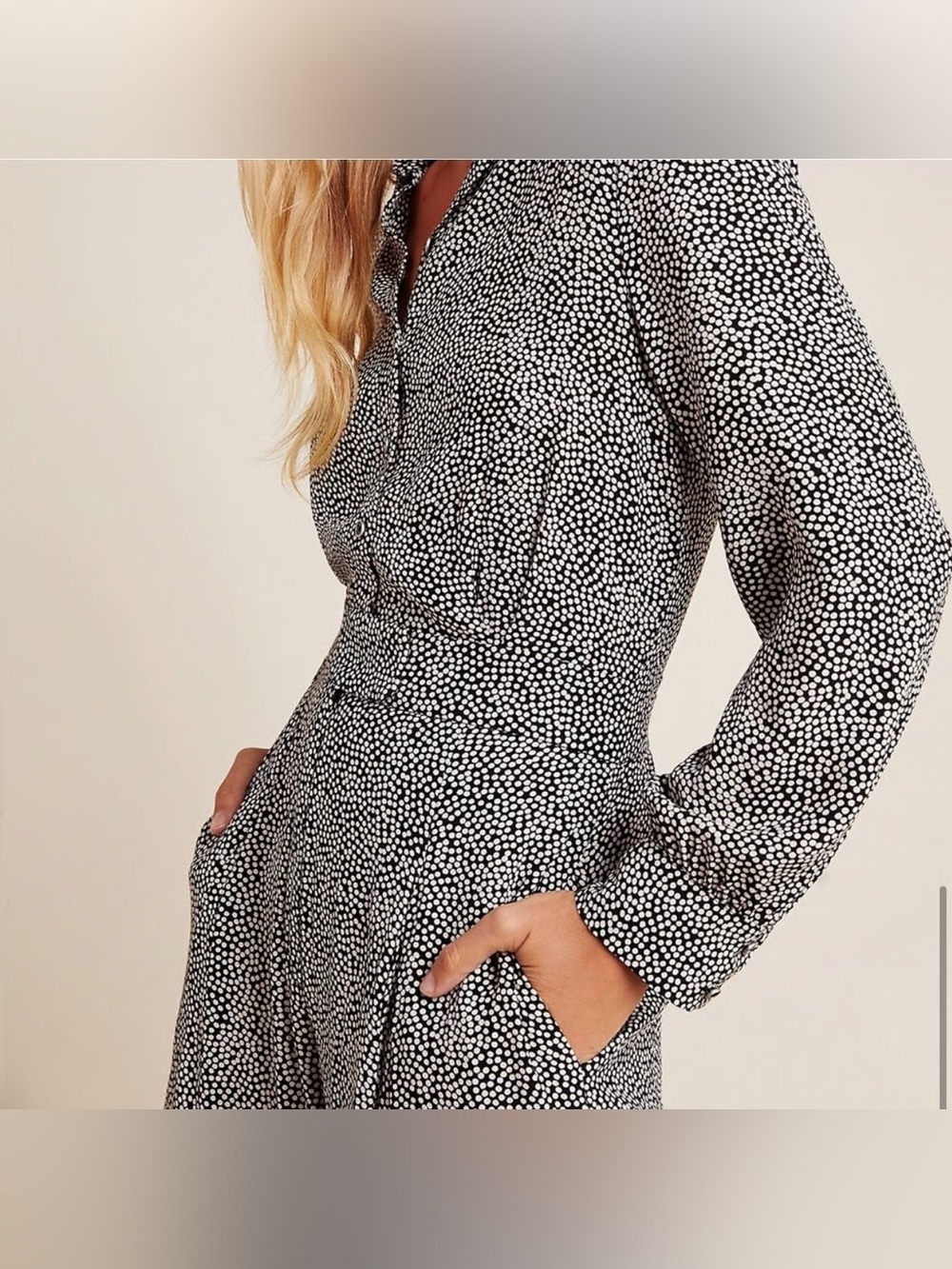anthropologie loveland wide leg jumpsuit size 4 petite black white polka dots